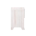 Side view of a minimalist white wooden file cabinet for home or office organization.