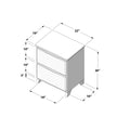 Mid-century modern three-drawer nightstand technical drawing with dimensions 18" W x 22" D x 26" H, tapered legs and recessed drawer pulls