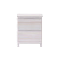 Whitewashed wooden 3-drawer nightstand with light oak finish and tapered legs, modern bedroom storage