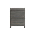 Gray wood three-drawer nightstand with rustic weathered finish and round legs, modern bedside table for bedroom storage