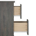 Modern gray wood dresser with two open drawers revealing light wood interiors and metal drawer slides for bedroom storage
