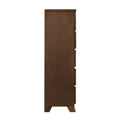 Tall wooden dresser with side view showcasing smooth finish and drawer design.