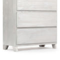 Modern white three-drawer dresser with sleek design for bedroom storage.