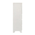 Side view of a tall white wooden dresser with drawers, minimalist bedroom furniture.