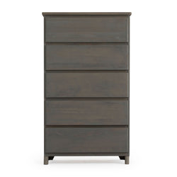 Tall contemporary wooden dresser with five drawers in dark gray finish.