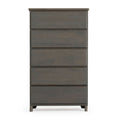 Tall contemporary wooden dresser with five drawers in dark gray finish.