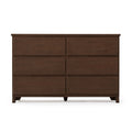 Dark brown six-drawer wooden dresser in minimalist modern style for bedroom storage, short tapered legs