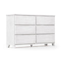 White 6-drawer wooden dresser with tapered mid-century legs, modern minimalist bedroom storage chest with matte white finish