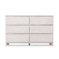 White wooden 6-drawer modern minimalist dresser with tapered legs, spacious bedroom storage solution