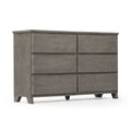 Gray 6-drawer wooden dresser with flat-front drawers and tapered legs, modern bedroom storage chest