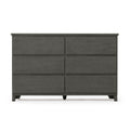 Modern gray six-drawer wooden dresser with minimalist design on white background, ideal bedroom storage and organization
