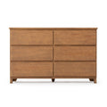 Modern wooden dresser with six spacious drawers for bedroom storage.
