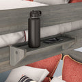 Bedside shelf with water bottle and phone, ideal for small spaces and bunk beds.