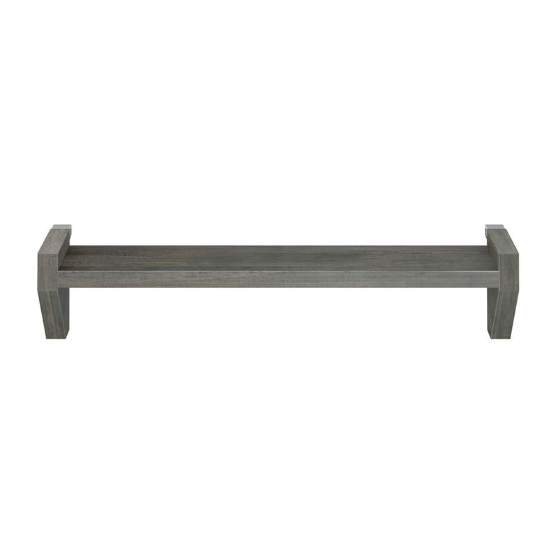 Modern wooden floating wall shelf in gray finish for home decor and storage.