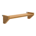 Wooden wall shelf with modern design and metal brackets for home decor and storage.