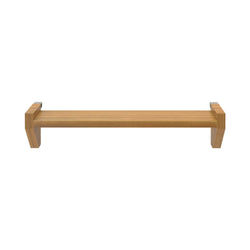 Floating wooden wall shelf with minimalist design and natural finish.