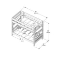 Twin-over-full wooden bunk bed diagram with dimensions and measurements (80 in x 43 in x 64 in), slatted platforms, guardrails and ladder — assembly/measurement illustration