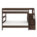 Dark walnut solid wood twin-over-full bunk bed with built-in staircase storage, modern space-saving loft bed for kids and teens