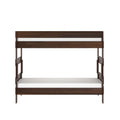 Dark walnut twin-over-twin solid wood bunk bed with platform mattresses, modern space-saving design