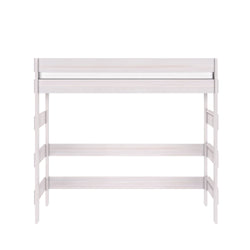 White wooden twin loft bed frame with full-length guardrail and open under-bed space — modern, space-saving children's bedroom furniture