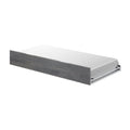 Gray wooden twin trundle bed with white mattress pulled out, modern space-saving underbed drawer for small bedrooms and guest rooms