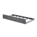 Gray wood-grain underbed trundle frame with metal slats, pull-out storage for mattress