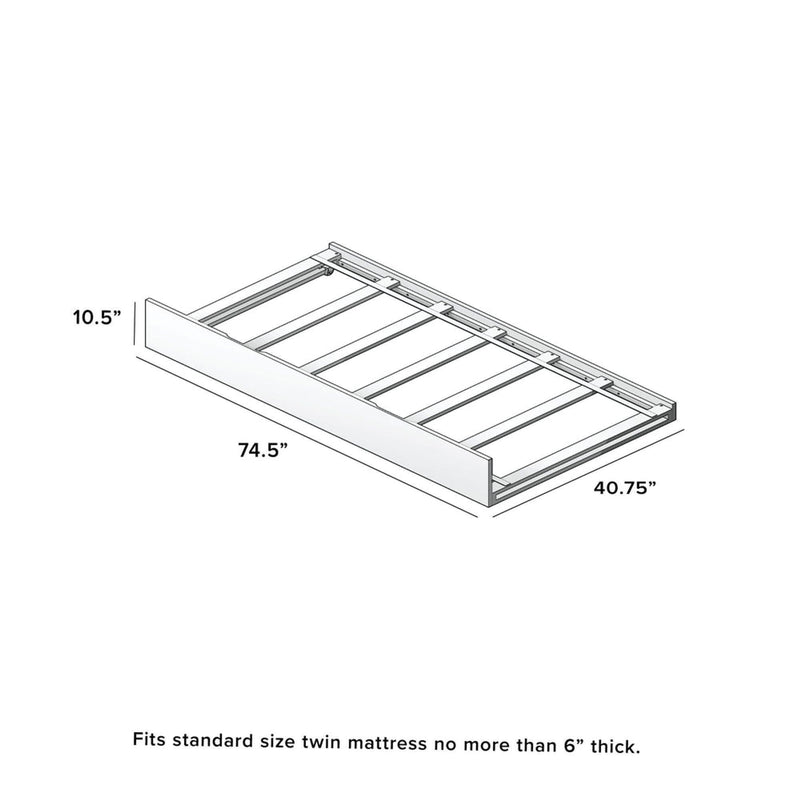 Twin trundle bed frame 74.5" x 40.75" x 10.5", slatted underbed trundle that fits a standard twin mattress up to 6" thick for extra sleeping or storage