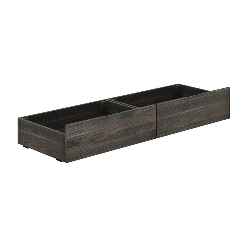 Under-bed dark brown wooden storage drawers, set of two pull-out bed drawers for bedroom organization and space-saving storage