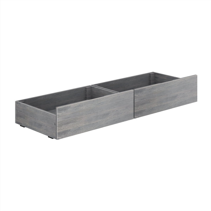 Gray wood under-bed storage drawers set of two — long sliding bedroom organizer for clothes and linens