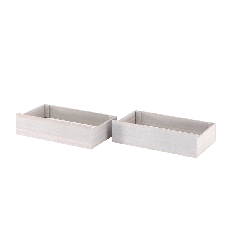 Set of two light wood under-bed storage drawers with metal corner brackets, space-saving bedroom organizer