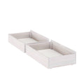 Whitewashed wood under-bed pull-out storage drawers on casters for bedroom organization and linen or toy storage