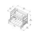 Bunk bed dimensions diagram — two-tier wooden bunk bed frame with slatted mattress supports, guardrails and ladder, overall 80" L x 59" W x 64" H (203 x 150 x 163 cm) with detailed measurements in inches and cm.