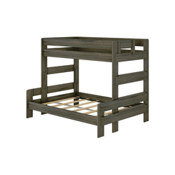 Modern wooden bunk bed frame in dark finish.