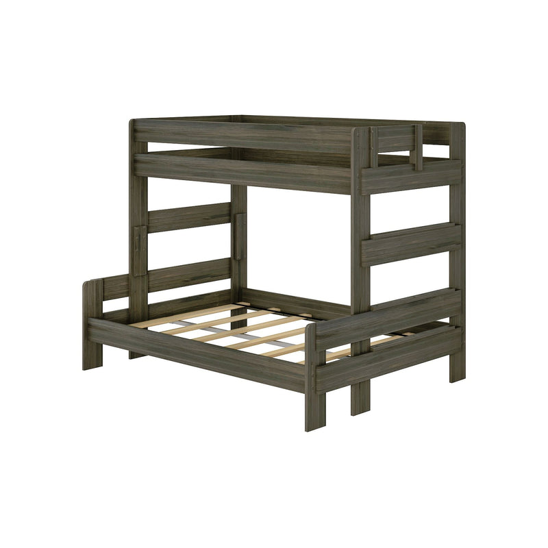 Modern wooden bunk bed frame in dark finish.