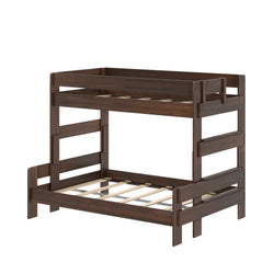 Espresso solid wood twin-over-full bunk bed with slatted guardrails, built-in ladder, and sturdy frame