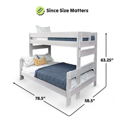 Bunk bed dimensions: 63.25 inches height, 78.5 inches length, 58.5 inches width, with bedding included.