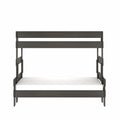 Modern dark gray wooden bunk bed frame, two-tier space-saving design with top safety rail and lower mattress platform for kids' bedroom