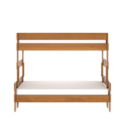 Solid wood bunk bed in natural oak finish, modern space-saving double-decker bed for kids and guest rooms
