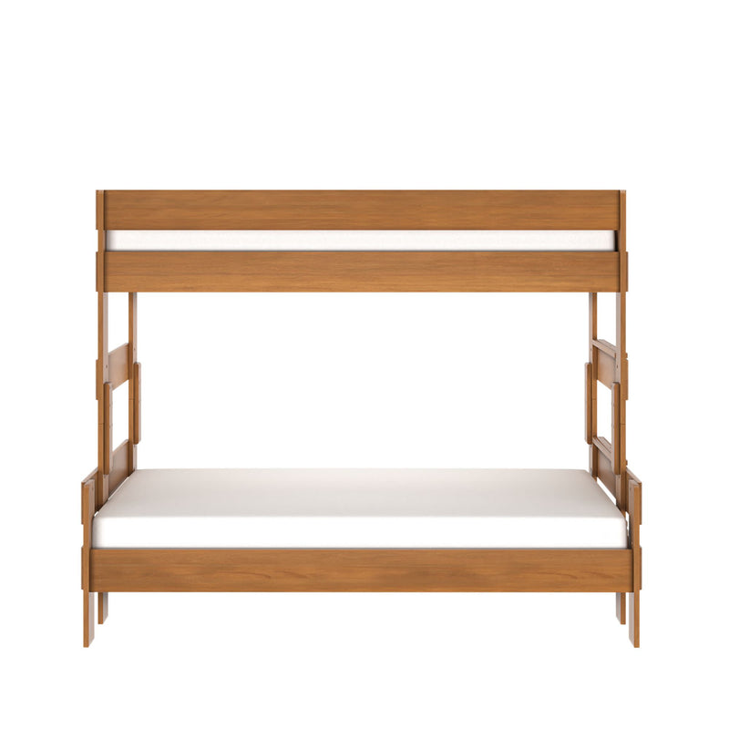 Solid wood bunk bed in natural oak finish, modern space-saving double-decker bed for kids and guest rooms