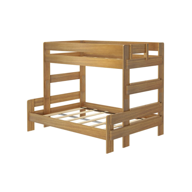 Wooden bunk bed frame with natural finish, featuring sturdy construction and modern design.
