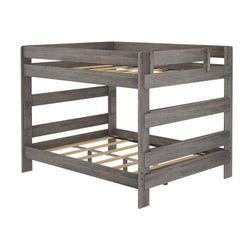 Wooden twin bunk bed frame in a gray finish with safety rails.