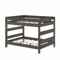 Dark gray solid wood bunk bed with slatted mattress supports and safety rails, space-saving two-level design ideal for kids' bedroom or guest room, modern farmhouse finish
