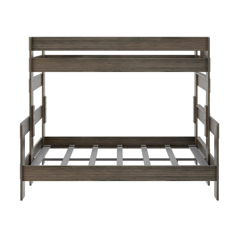 Modern wooden bunk bed frame in dark finish, ideal for maximizing space in shared bedrooms.