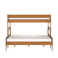 Modern natural-finish solid wood bunk bed with white mattresses, space-saving bedroom furniture for kids, teens, and guest rooms