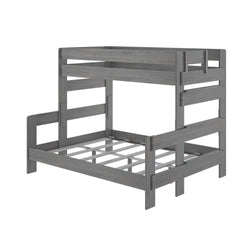 Gray wooden twin over full bunk bed frame with minimalist design.