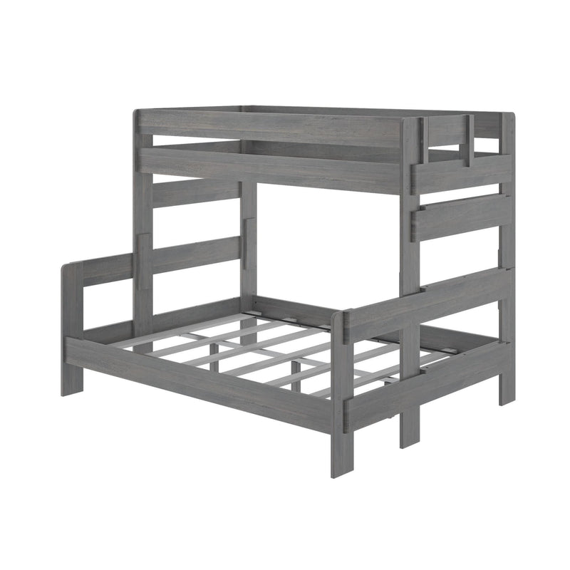 Gray wooden twin over full bunk bed frame with minimalist design.