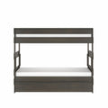 Modern twin-over-twin bunk bed in dark walnut wood finish with guardrails and ladder — minimalist kids' bedroom furniture product photo