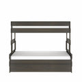 Modern dark brown wooden bunk bed with white mattresses and built-in guardrails, space-saving kids' and teen bedroom furniture