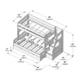 Technical drawing of a twin-over-full wooden bunk bed with trundle and staircase storage, assembly diagram with measurements (96×76×63 in / 245×195×160 cm)