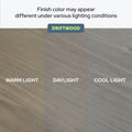 Driftwood wood flooring finish color comparison showing three panels labeled Warm Light, Daylight, and Cool Light to illustrate how the driftwood finish appears under different lighting conditions